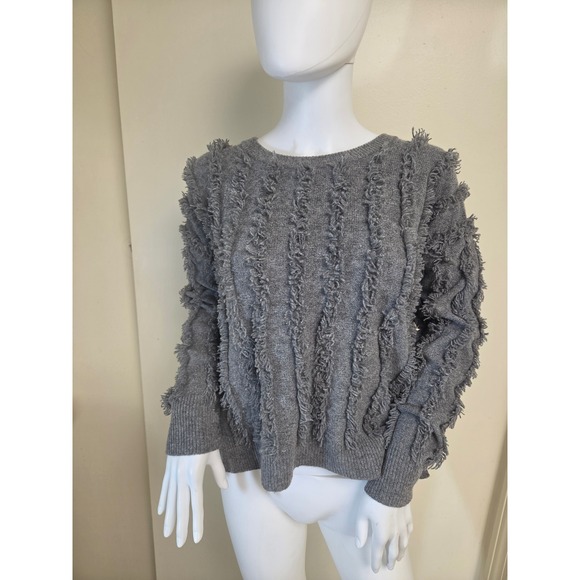 Madewell Sweaters - Madewell Gray 100% Merino Wool Fringe Textured Pullover Sweater XXS